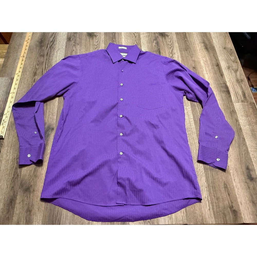 Van Heusen Shirt Mens 16 34/35 Purple Long Sleeve Button Up Regular Fit